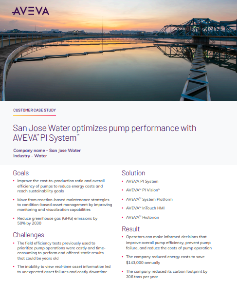 San Jose Water optimizes pump performance with AVEVA™ PI System™